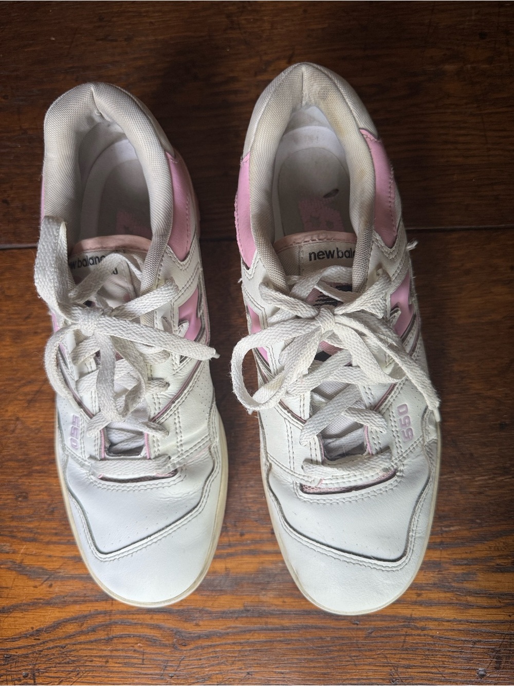New Balance 550 White Lilac Bubble Gum Pink sneakers. Low tops